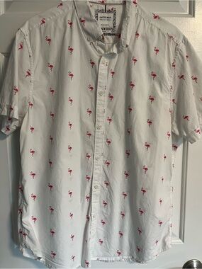 Cactus Man White  Cotton Flamingo Shirt Size L Slim fit